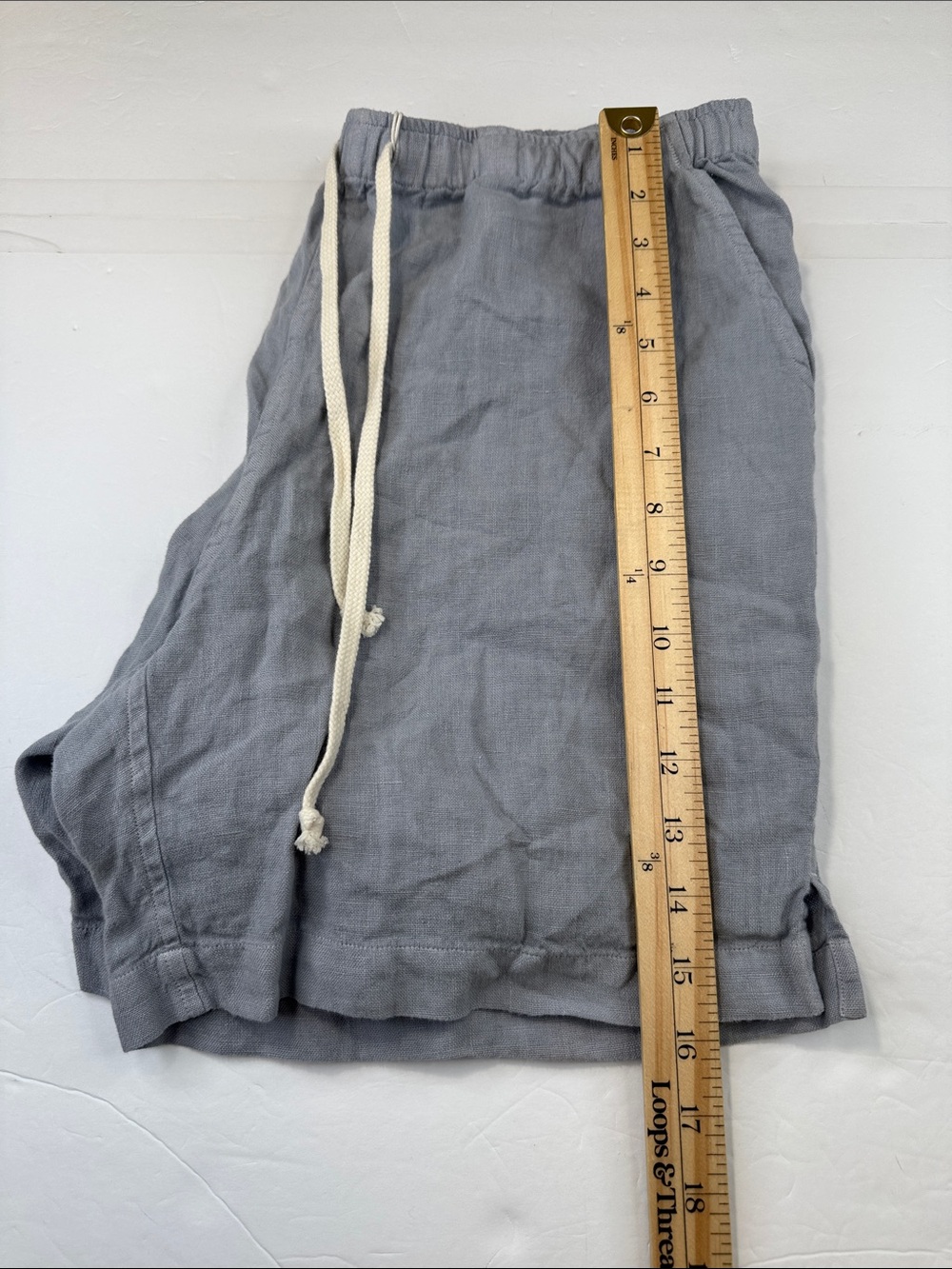 Alex Crane Bo Shorts Men Large Blue 100% Linen Striped Relax Drawstring Pockets - Picture 15 of 15